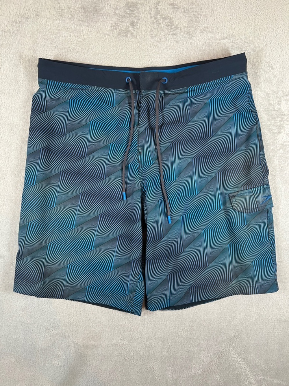 Speedo Black and Blue Geometric Activeflex Swim Board Shorts Size 34